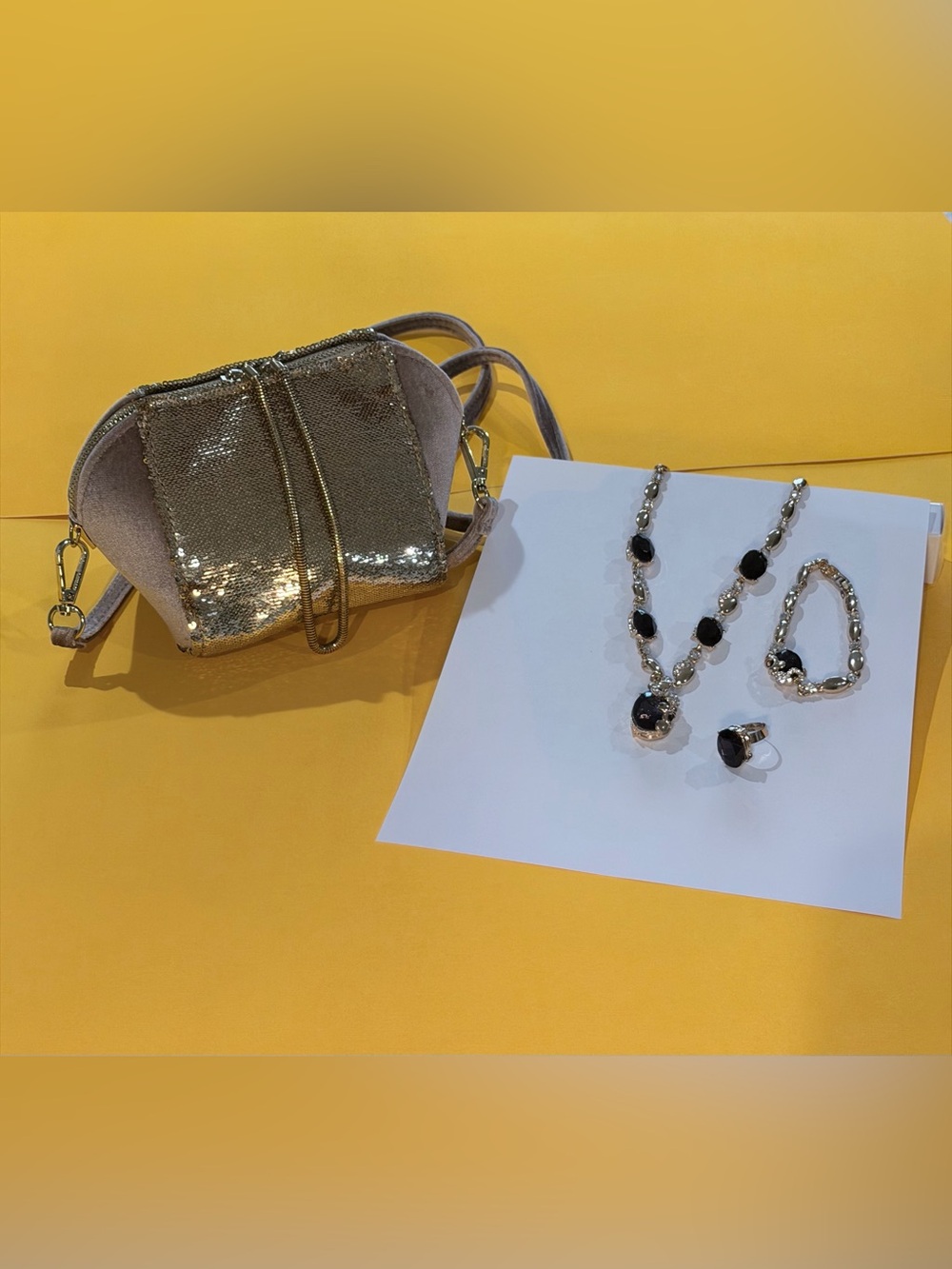 Street Level Gold Sequin Mini Crossbody Bag & accessories